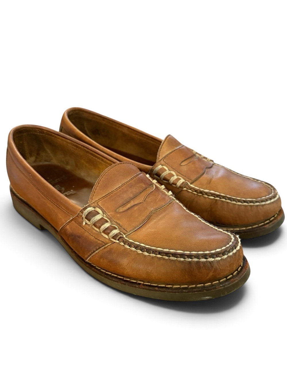Polo Ralph Lauren Tan Brown Leather Penny Loafers Men’s 9D Moc Toe Slip On Shoes